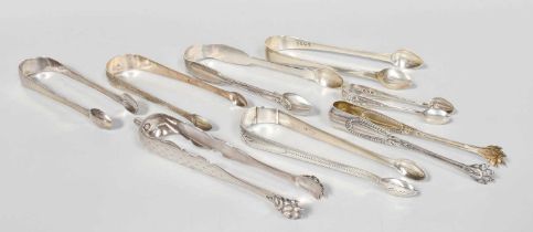 A Collection of Assorted George III and Later Silver Sugar-Tongs, various patterns, Together With