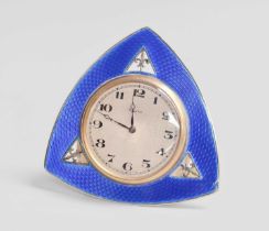 A George V Silver and Enamel Timepiece, by Albert Carter, Birmingham, 1925, shaped triangular and