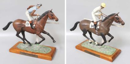 Two Painted Equestrian Models, by I. H. Arthur 1970s, Shirley Heights with G. Starkey up and Troy