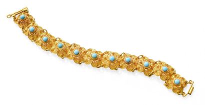 A Blue Glass Fancy Link Bracelet, with applied plaque stamped ‘750’, length 17.1cm Gross weight 25.2