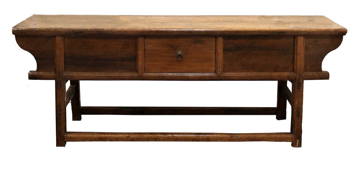 A Late 19th Century Shanxi-Style Softwood Low Sideboard, with deep drawer flanked by moulded