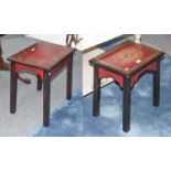 Two Graduated Painted Lamp Tables; together with a Pelican sewing machine and a spark guard (4)