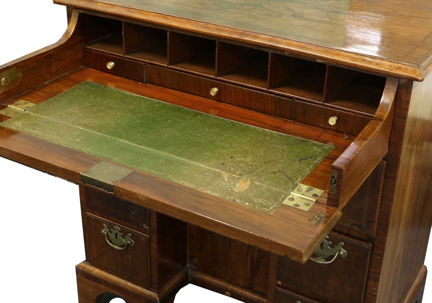 A George II Walnut and Featherbanded Bureau-Table, circa 1740, the crossbanded moulded top above a - Bild 2 aus 4