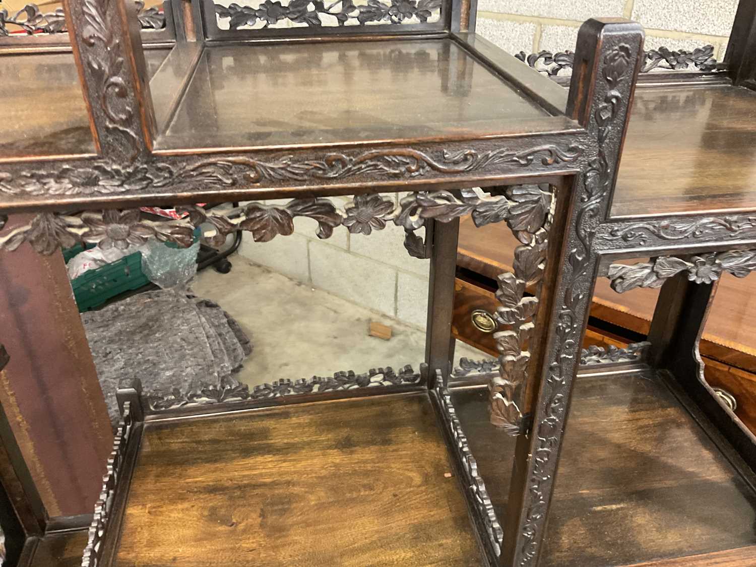 A Chinese Export Carved Hardwood Display Cabinet, early 20th century, the framework carved as a - Image 6 of 12