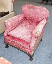 A Mahogany Framed Armchair with ball and claw feet, back leg stamped 5921