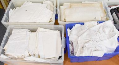 Assorted White Linens, Cotton Bed and Table Linen, coloured textiles and other items etc (4 boxes)