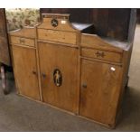 A 19th century Continental Light Oak & Inlaid Cabinet Top, shaped pediment over stylised panels