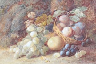 Vincent Clare (1855-1930) Still life of fruit before a mossy bank Signed, watercolour, 24.5cm by