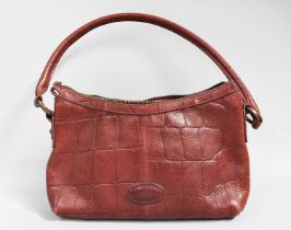 Mulberry Burgundy Leather Crocodile Style Shoulder Bag, with zip fastening, black woven mulberry