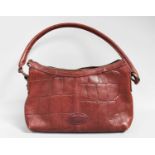 Mulberry Burgundy Leather Crocodile Style Shoulder Bag, with zip fastening, black woven mulberry