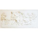 A Neo Classical Faux Marble Relief Scene of Cherubs, in landscape, within heavy gilt frame, 59cm