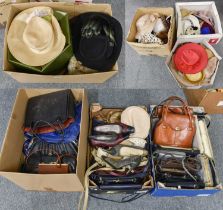 Assorted 20th Century Ladies Costume Accessories comprising day and occasion hats, handbags, shoes