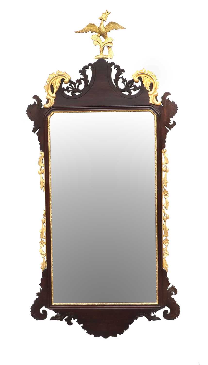 A George III Mahogany and Parcel-Gilt Wall Mirror, 3rd quarter 18th century, the original plain