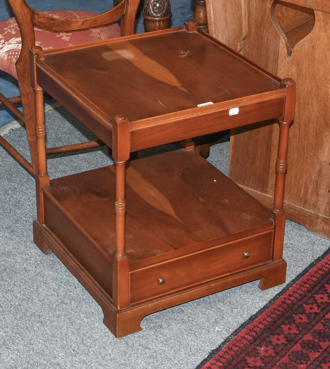 A Pair of Barton Reproduction Yew Wood Two Tier Bedside Tables, with ring turned supports and each - Bild 2 aus 4