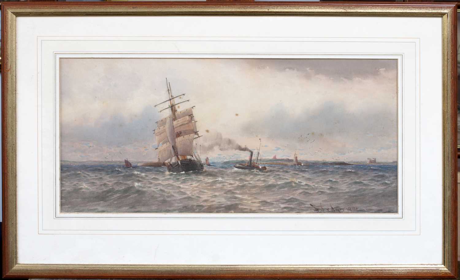 William Thomas Nichol Boyce (1857-1911) Tall masted ship in choppy waters Signed and dated 1906, - Image 6 of 6