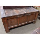 A Late 17th Century Oak Panelled Coffer, dated 1689, initialled D.W, hinged lid, moulded stile ends,