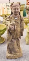 A Ming Style Carved Stone Figure. in traditional robes, on plinth base, 105cm high Some general