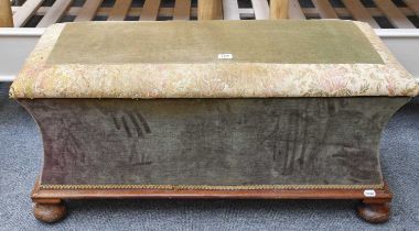 A Victorian Mahogany Framed Ottoman with upholstered hinged seat and sides, on plinth base with four