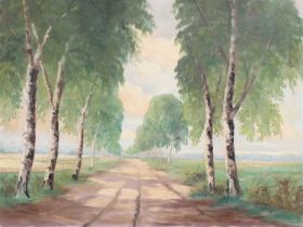 Continental School (20th Century) A tranquil tree-lined lane Indistinctly signed, oil on canvas,