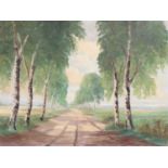 Continental School (20th Century) A tranquil tree-lined lane Indistinctly signed, oil on canvas,