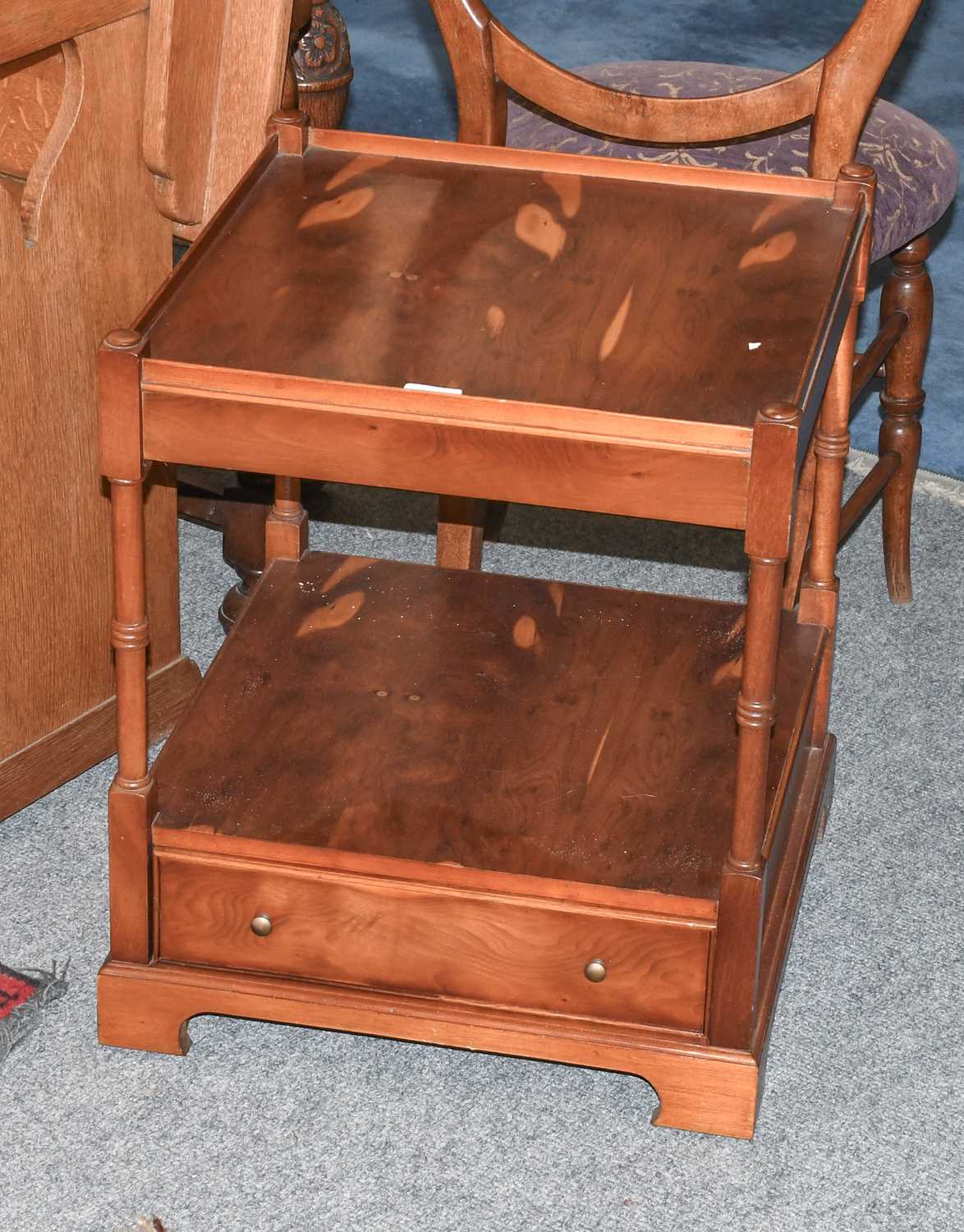 A Pair of Barton Reproduction Yew Wood Two Tier Bedside Tables, with ring turned supports and each - Bild 3 aus 4