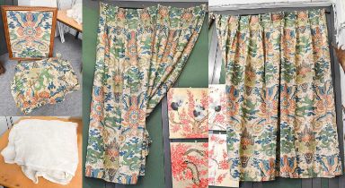 Two Pairs of GP & J Baker, The Emporer's Robe Lined Curtains, printed with green imperial dragons,