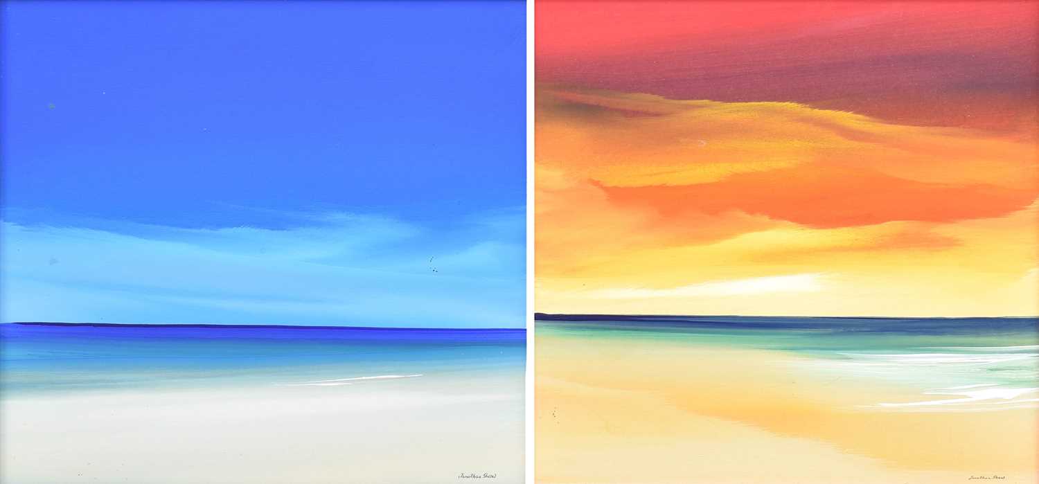 Jonathan Shaw (b.1959) "Tranqil Seascape II" Signed, acrylic on board; together with another by