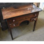 An 18th century Oak Lowboy, rectangular top over one long and two short drawers with square