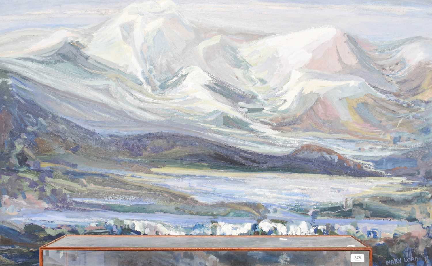 Mary Lord (b.1931) ''Mountains over the Bay'' Signed, signed and inscribed verso, oil on board, 95cm - Bild 3 aus 4