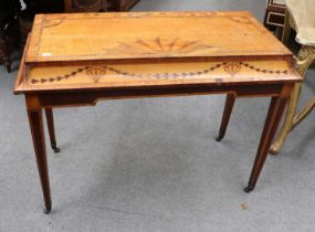 A Sheraton Revival Crossbanded and Inlaid Satinwood Side Table, on tapering square-section