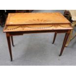 A Sheraton Revival Crossbanded and Inlaid Satinwood Side Table, on tapering square-section