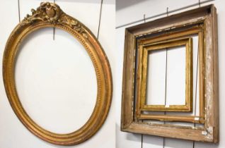 A Continental 19th Century Gilded Composition Oval Frame, with plain sight, bead-and-reel, plain