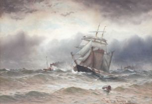 William Thomas Nichol Boyce (1857-1911) Tall masted ship in choppy waters Signed and dated 1906,