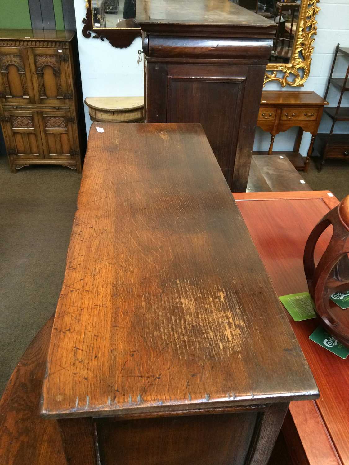 A Titchmarsh and Goodwin Style Carved Oak Cabinet of small proportions, central cupboard, flanked by - Image 3 of 3