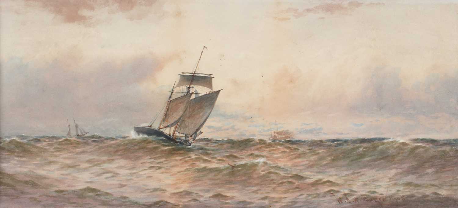 William Thomas Nichol Boyce (1857-1911) Tall masted ship in choppy waters Signed and dated 1906, - Image 2 of 6