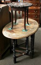 A 17th century Style Oak Gateleg Table, oval top on barley twist legs, 74cm by 68cm by 105cm;