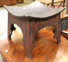 A Pokerwork Stool, with dished seat, 43cm by 38cm
