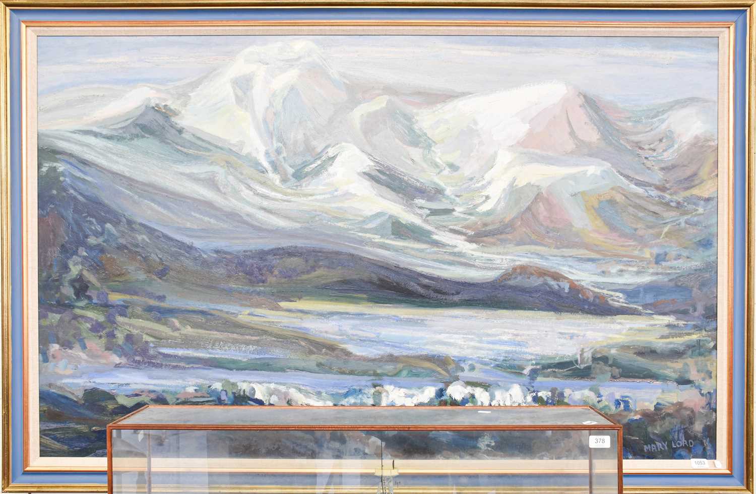 Mary Lord (b.1931) ''Mountains over the Bay'' Signed, signed and inscribed verso, oil on board, 95cm - Image 4 of 4