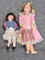 Max Handwerck Bisque Socket Head Doll, with sleeping blue eyes, open mouth, teeth, brown wig,