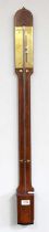 An Early 19th century Walnut Stick Barometer, single vernier brass dial, indistinctly signed, 95cm