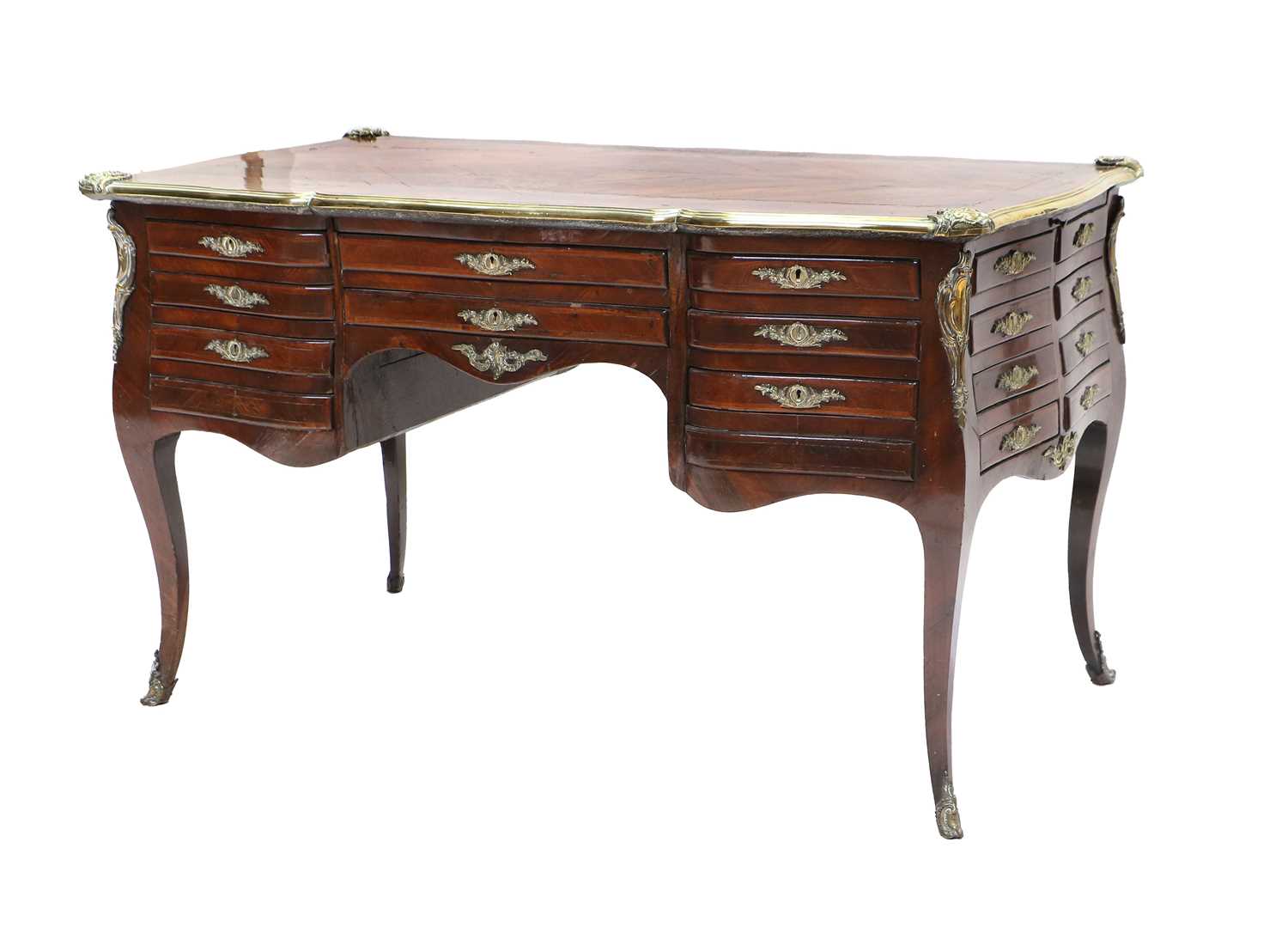 A French Louis XV-Style Kingwood and Gilt-Metal-Mounted Writing Desk, circa 1900, the crossbanded