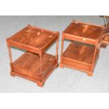 A Pair of Barton Reproduction Yew Wood Two Tier Bedside Tables, with ring turned supports and each