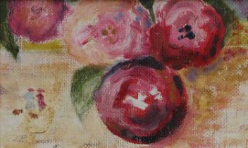 Pamela Jocelynne Precious (20th Century) "Roses" Initialled, oil on canvas board, 9cm by 14cm