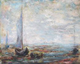 J*W*Taylor (Early 20th Century) Sailing boat on an estuary Oil on board, 49cm by 59.5cm