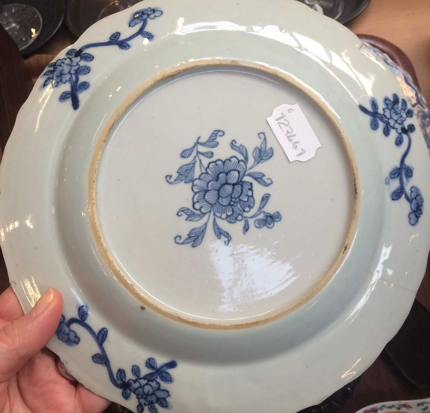 A Set of Three 19th Century Chinese Export Blue and White Plates, three Chinese Agate footed - Image 4 of 4