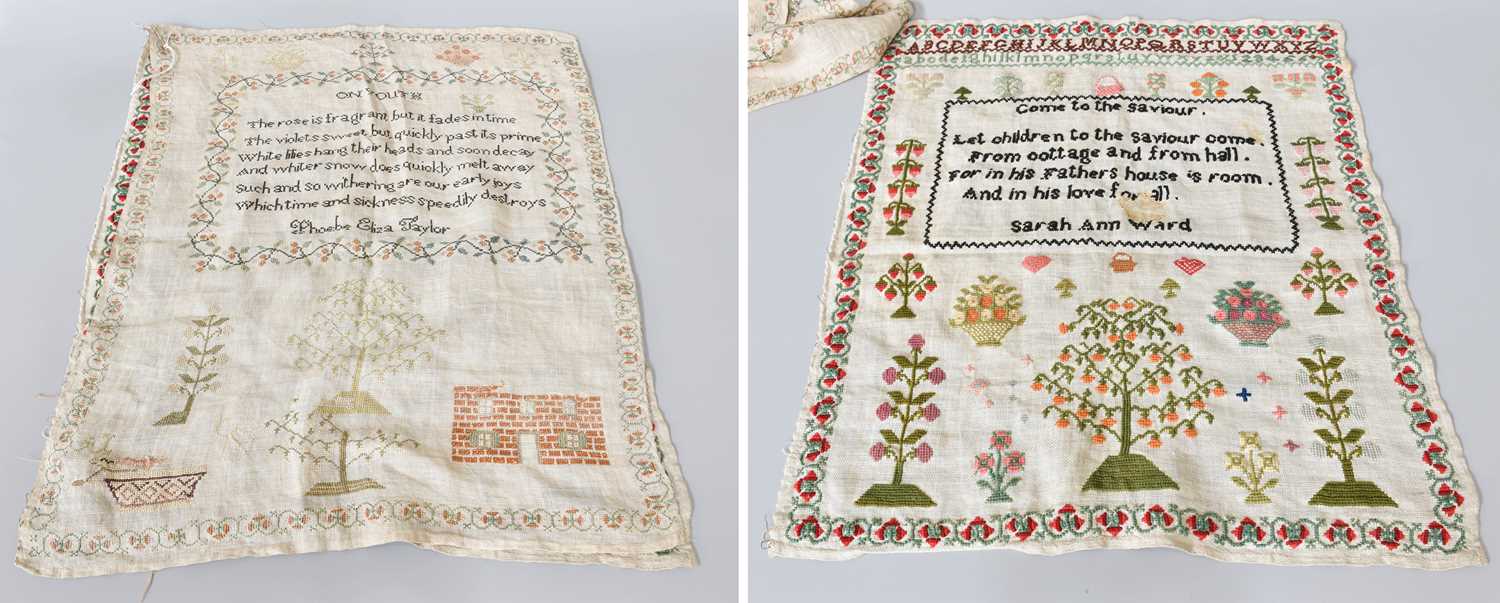 A 19th Century Wool Work Sampler, with verso, worked by Sarah Ann Ward and another worked in silk