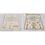 A 19th Century Wool Work Sampler, with verso, worked by Sarah Ann Ward and another worked in silk
