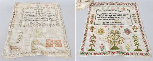 A 19th Century Wool Work Sampler, with verso, worked by Sarah Ann Ward and another worked in silk