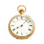A Lady's 18 Carat Gold Fob Watch Inner dust cover is 18k gold with no inscriptions Winding