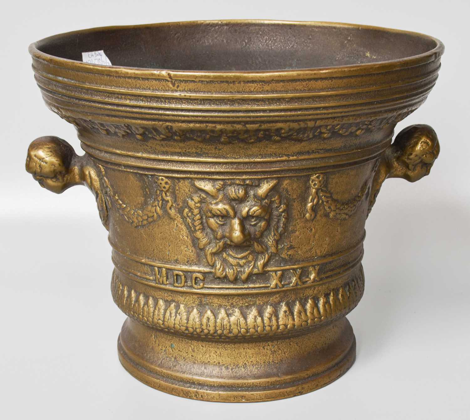 A Reproduction 17th Century Style Bronze Mortar, cast with the roman numerals MDCXXX